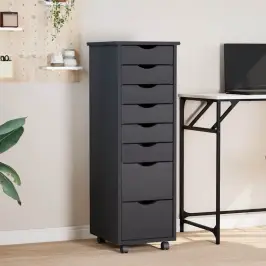 Skapis Ar Atvilktnēm Un Ritenīšiem Moss, Pelēks, Priedes Koks Vidaxl