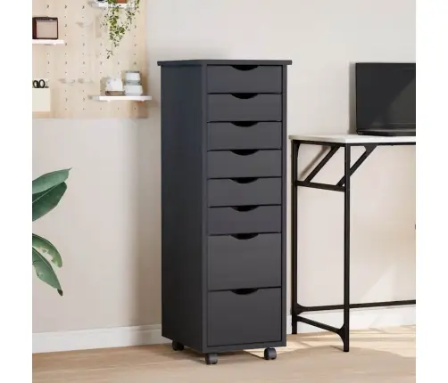 Skapis Ar Atvilktnēm Un Ritenīšiem Moss, Pelēks, Priedes Koks Vidaxl