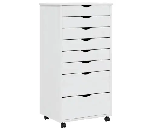 Skapis Ar Atvilktnēm Un Ritenīšiem Moss, Balts, Priedes Koks Vidaxl