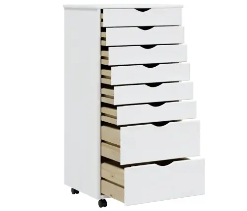 Skapis Ar Atvilktnēm Un Ritenīšiem Moss, Balts, Priedes Koks Vidaxl