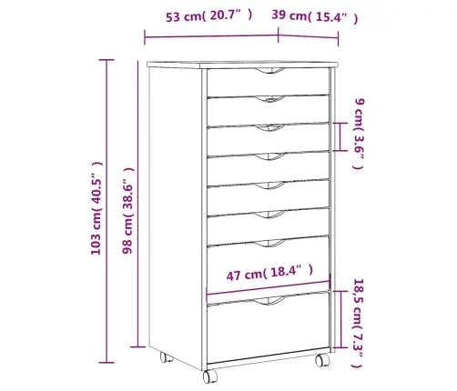 Skapis Ar Atvilktnēm Un Ritenīšiem Moss, Balts, Priedes Koks Vidaxl