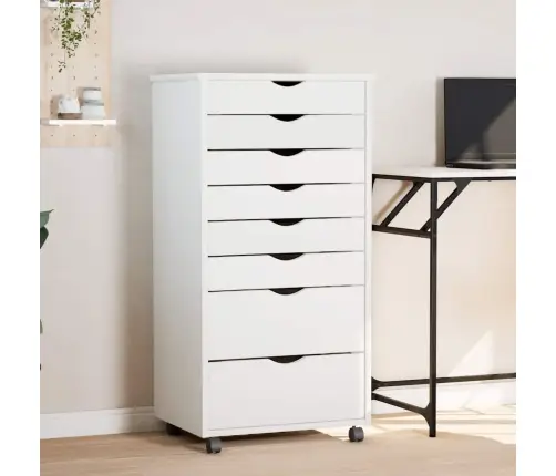 Skapis Ar Atvilktnēm Un Ritenīšiem Moss, Balts, Priedes Koks Vidaxl