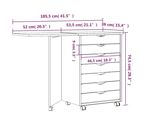 Atvilktņu Skapis Ar Riteņiem Un Virsmu Moss, Brūns, Priede Vidaxl