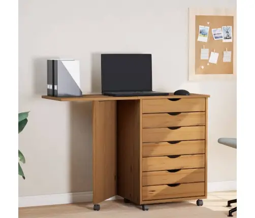 Atvilktņu Skapis Ar Riteņiem Un Virsmu Moss, Brūns, Priede Vidaxl