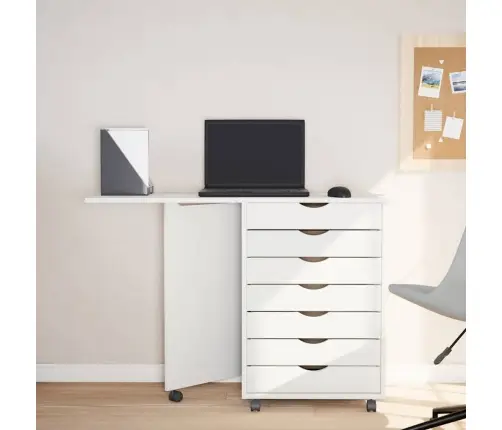 Skapis Ar Ritenīšiem Un Galda Virsmu, Moss, Balts, Priedes Koks Vidaxl