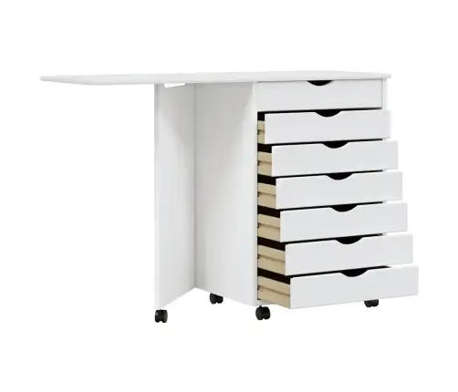 Skapis Ar Ritenīšiem Un Galda Virsmu, Moss, Balts, Priedes Koks Vidaxl