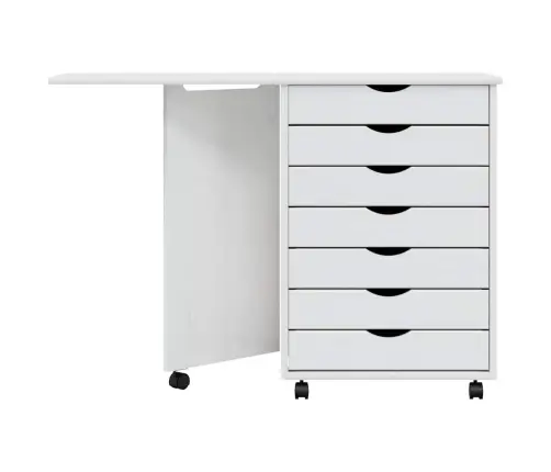 Skapis Ar Ritenīšiem Un Galda Virsmu, Moss, Balts, Priedes Koks Vidaxl