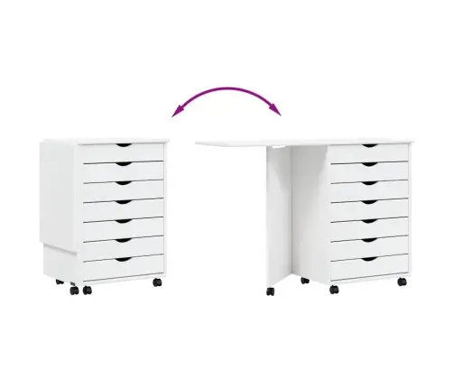 Skapis Ar Ritenīšiem Un Galda Virsmu, Moss, Balts, Priedes Koks Vidaxl