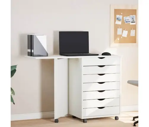 Skapis Ar Ritenīšiem Un Galda Virsmu, Moss, Balts, Priedes Koks Vidaxl