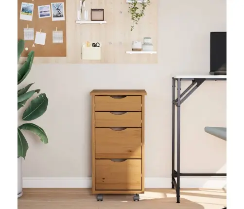 Spintelė Su Ratukais Ir Stalčiais Moss, Ruda, Pušies Masyvas