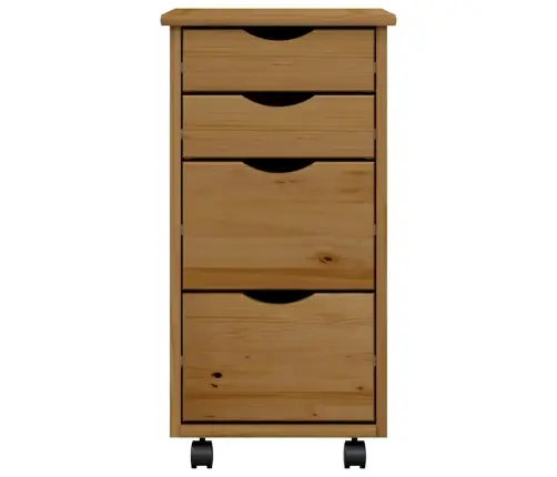 Spintelė Su Ratukais Ir Stalčiais Moss, Ruda, Pušies Masyvas