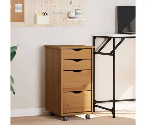 Spintelė Su Ratukais Ir Stalčiais Moss, Ruda, Pušies Masyvas