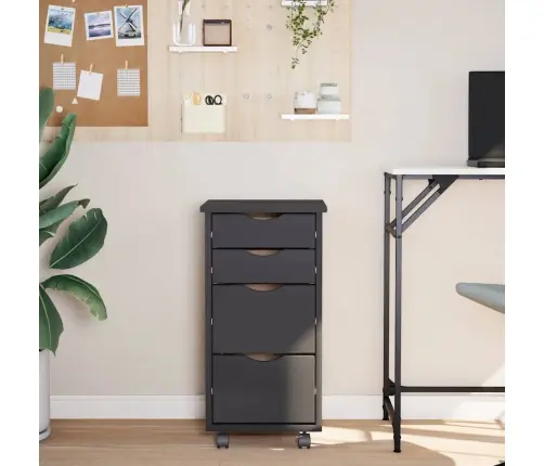 Skapis Ar Atvilktnēm Un Ritenīšiem Moss, Pelēks, Priedes Koks Vidaxl