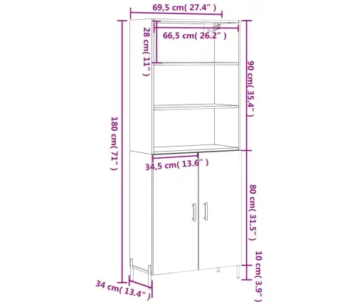 Komoda, Baltos Spalvos, 69,5X34X180cm Apdirbta Mediena
