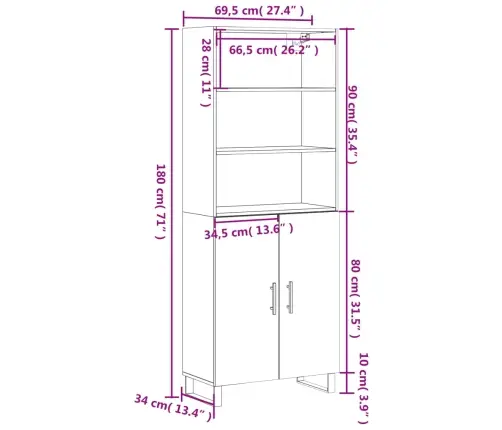 Augstais Skapis, Ozolkoka, 69,5X34X180 Cm, Inženierijas Koks Vidaxl Augstais Skapis, Ozolkoka, 69,5X34X180 Cm, Inženierijas Koks Vidaxl