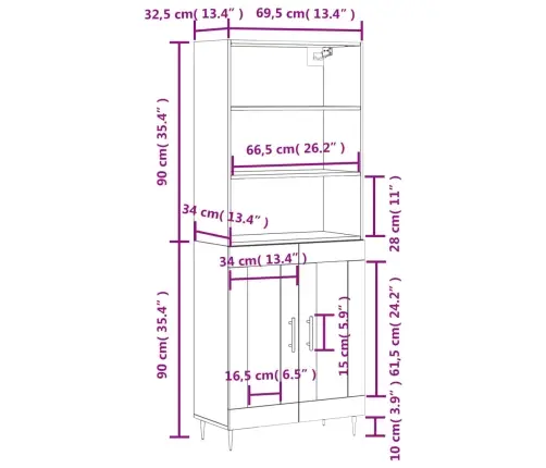 Augstais Skapis, Pelēks, 69,5X34X180 Cm, Inženierijas Koks Vidaxl