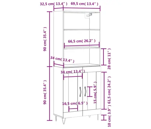Komoda, Baltos Spalvos, 69,5X34X180cm Apdirbta Mediena