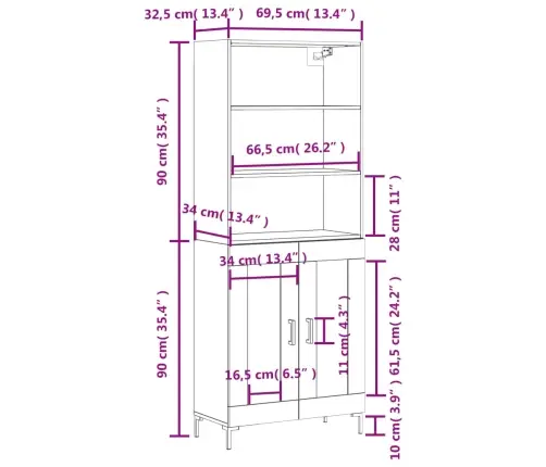 Kõrge Kapp, Betoonhall, 69,5 X 34 X 180 cmTehispuit