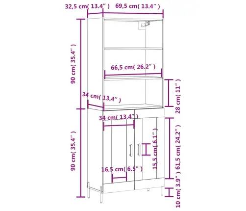 Kõrge Kapp, Betoonhall, 69,5 X 34 X 180 cmTehispuit