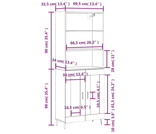 Augstais Skapis, Pelēks, 69,5X34X180 Cm, Inženierijas Koks Vidaxl