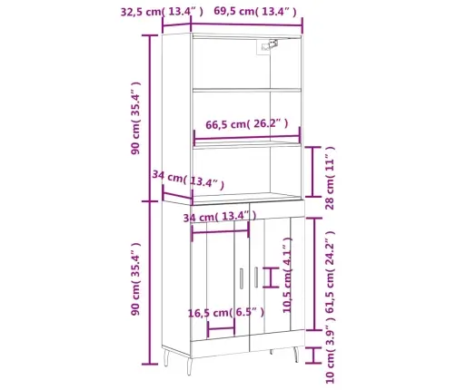 Kõrge Kapp, Hall Sonoma Tamm, 69,5 X 34 X 180 cm Tehispuit