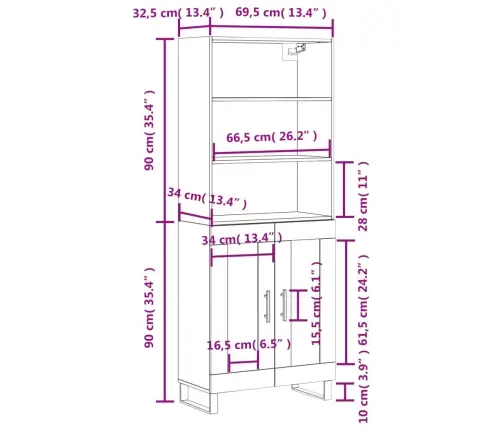 Kõrge Kapp, Valge, 69,5 X 34 X 180 cm Tehispuit