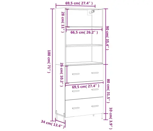 Augstais Skapis, Pelēks, 69,5X34X180 Cm, Inženierijas Koks Vidaxl Augstais Skapis, Pelēks, 69,5X34X180 Cm, Inženierijas Koks Vidaxl