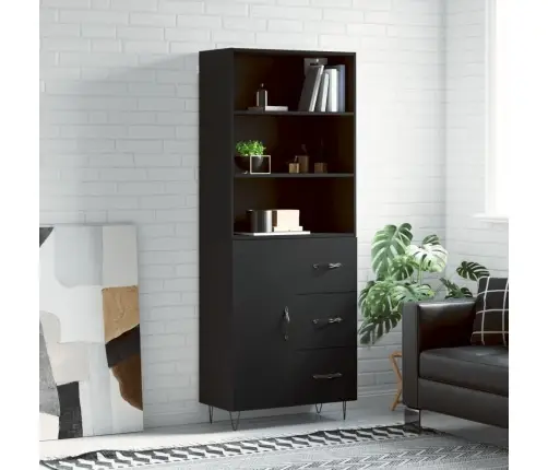 Kõrge Kapp, Must, 69,5 X 34 X 180 cm Tehispuit