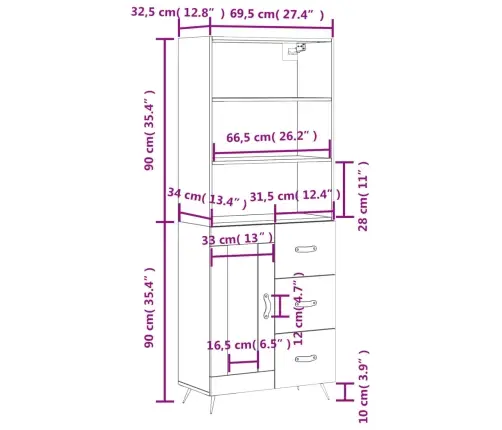 Augstais Skapis, Pelēks, 69,5X34X180 Cm, Inženierijas Koks Vidaxl