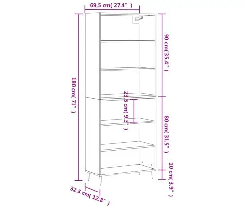 Kõrge Kapp, Hall Sonoma Tamm, 69,5 X 32,5 X 180 cm Tehispuit