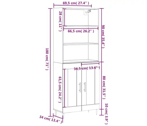 Komoda, Baltos Spalvos, 69,5X34X180cm Apdirbta Mediena