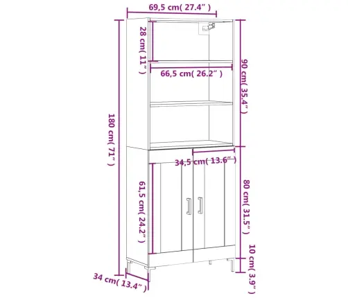 Kõrge Kapp, Valge, 69,5 X 34 X 180 cm Tehispuit