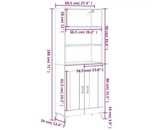Augstais Skapis, Ozolkoka, 69,5X34X180 Cm, Inženierijas Koks Vidaxl Augstais Skapis, Ozolkoka, 69,5X34X180 Cm, Inženierijas Koks Vidaxl