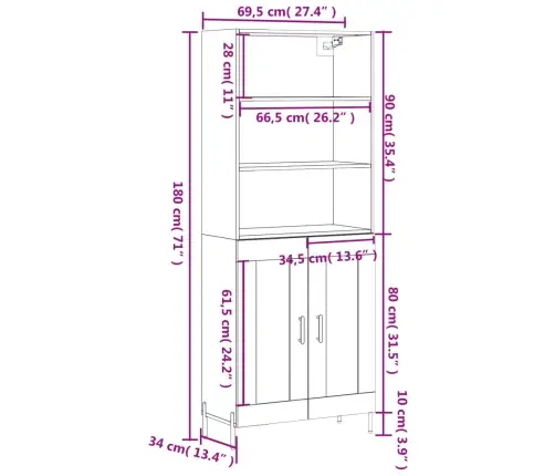 Komoda, Betono Pilkos Spalvos, 69,5X34X180cm Apdirbta Mediena