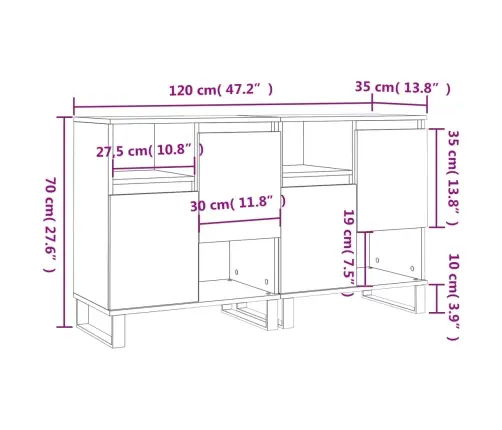 Kumodes, 2 Gab., Pelēka Ozolkoka Krāsa, Inženierijas Koks Vidaxl