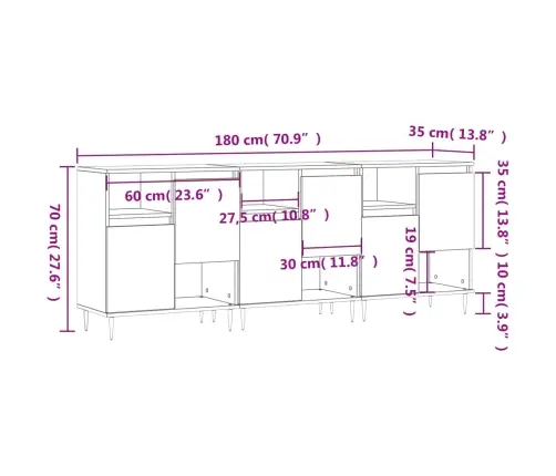 Šoninės Spintelės, 3Vnt., Dūminio Ąžuolo, Apdirbta Mediena