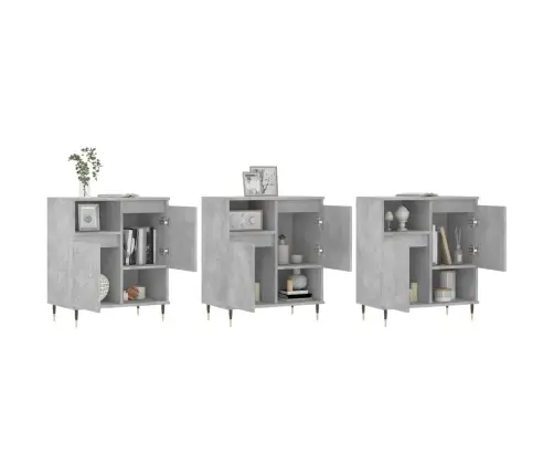 Šoninės Spintelės, 3Vnt., Betono Pilkos, Apdirbta Mediena