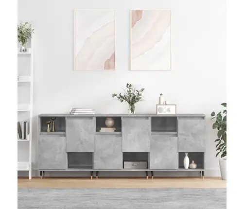 Šoninės Spintelės, 3Vnt., Betono Pilkos, Apdirbta Mediena