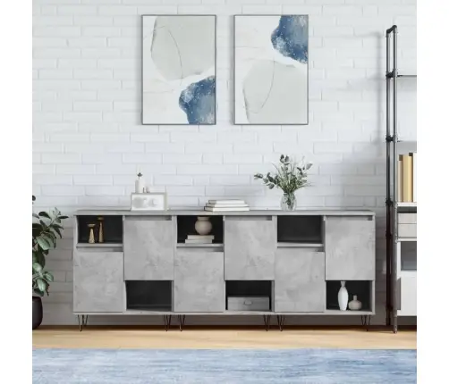 Šoninės Spintelės, 3Vnt., Betono Pilkos, Apdirbta Mediena Šoninės Spintelės, 3Vnt., Betono Pilkos, Apdirbta Mediena