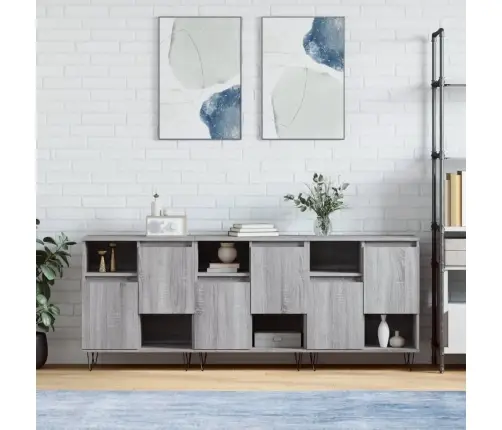 Kumodes, 3 Gab., Pelēka Ozolkoka Krāsa, Inženierijas Koks Vidaxl