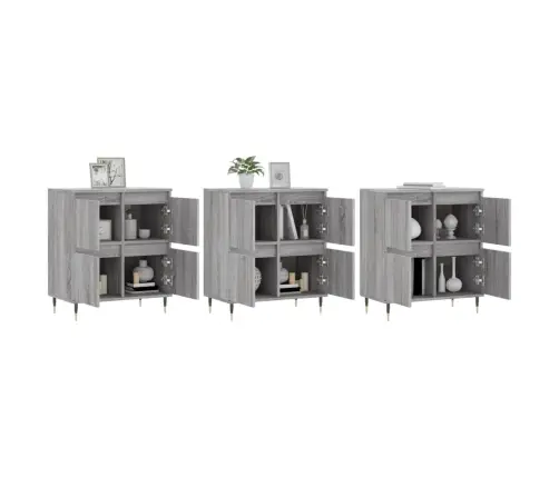 Kumodes, 3 Gab., Pelēka Ozolkoka Krāsa, Inženierijas Koks Vidaxl