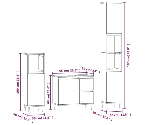 3-Daļīgs Vannasistabas Mēbeļu Komplekts, Inženierijas Koks Vidaxl