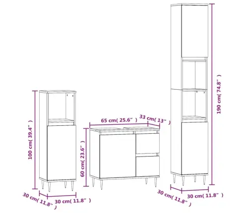 3-Daļīgs Vannasistabas Mēbeļu Komplekts, Ozolkoka Krāsa Vidaxl
