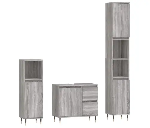 3-Daļīgs Vannasistabas Mēbeļu Komplekts, Pelēka Ozolkoka Krāsa Vidaxl