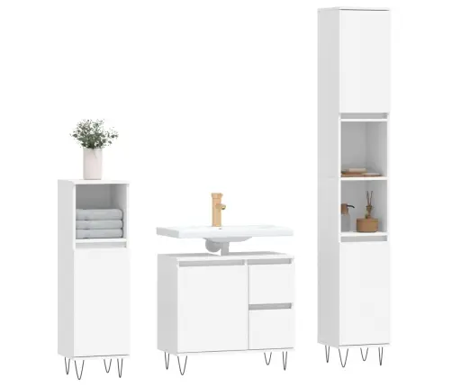 Vonios Baldų Komplektas, 3 Dalių, Baltas, Apdirbta Mediena