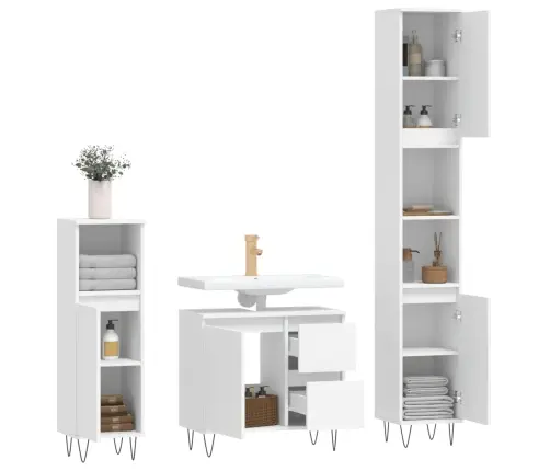 Vonios Baldų Komplektas, 3 Dalių, Baltas, Apdirbta Mediena