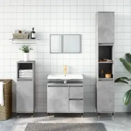 3-Osaline Vannitoa Mööblikomplekt, Betoonhall, Tehispuit