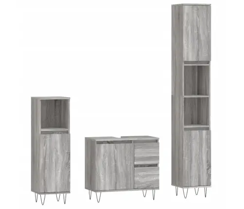 3-Daļīgs Vannasistabas Mēbeļu Komplekts, Pelēka Ozolkoka Krāsa Vidaxl