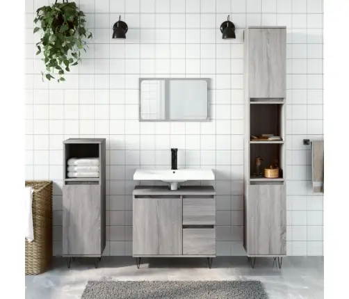 3-Daļīgs Vannasistabas Mēbeļu Komplekts, Pelēka Ozolkoka Krāsa Vidaxl