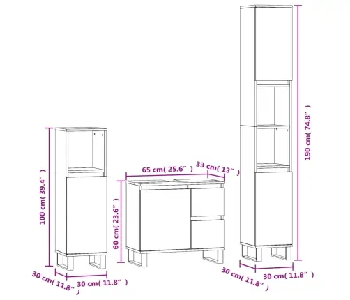 3-Daļīgs Vannasistabas Mēbeļu Komplekts, Inženierijas Koks Vidaxl